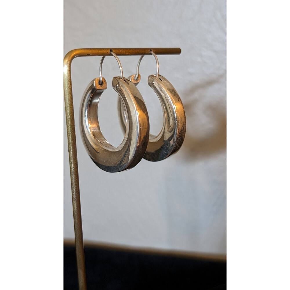 Vtg. Marked Mexico 950 Sterling Silver Basket Hook hick Gypsy Hoop Earrings 18g - Picture 8 of 8